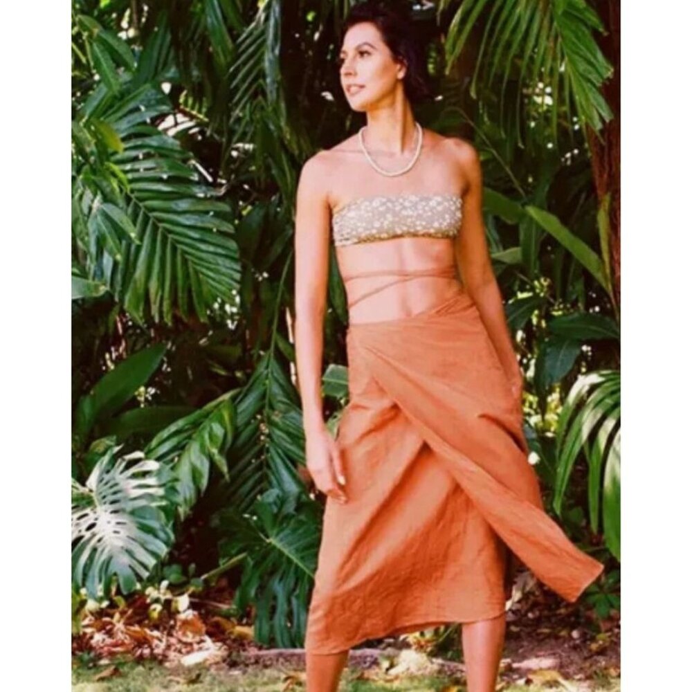 Andie Women's Burnt Orange Wrap Skirt Casual Beach Midi Sz L/XL
